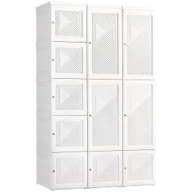 Armoire Foldable White Portable Closet Wardrobe with Cube Storage Hanging Rods Magnet Doors Clothes Organizer