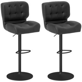 Adjustable Bar Height Stools Set of 2, Thick Padded Cushion & Metal Footrest for Home Bar, Black