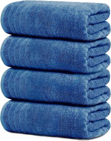 Pack of 4 Extra Large Bath Towels 30 x 60 Inches, 100% Cotton, Larger & Lighter Weight, Quicker to Dry, Super Soft and Absorbent