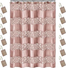 Home 12pc  Bathroom Shower Curtain Set Classic Shower Curtain & 12 Shower Curtain Hooks Luxury Fabric Shower Curtain Unique Design Bling Black Sh