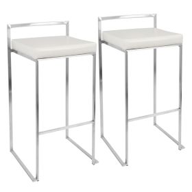 Fuji Contemporary Stackable Barstool with White Faux Leather by - Set of 2