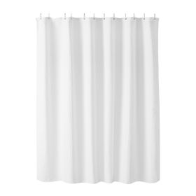 White Fabric Shower Curtain, 240 GSM Weighted Waffle Shower Curtains, Polyester Curtain with Rust-Resistant Hooks, Machine Washable & Water Repel