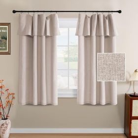 Linen Curtains with Valance 63 Inch Long 2 Panels Farmhouse Boho Privacy Window Curtains for Living Room Bedroom Ring/Rod Pocket Privacy Light Fi