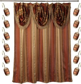 12pc Contempo Bathroom Shower Curtain Sets Luxury Classic Shower Curtain & 12 Shower Curtain Hooks Contemporary Fabric Shower Curtain Unique Desi