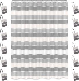 12pc Modern Line Shower Curtain Set - Gray Luxury Contemporary Shower Curtains with Unique Design & 12 Hooks