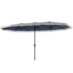 15ft Rectangle Patio Umbrella  Extra Large Outdoor Umbrella With Fringe And Crank Handle, Dark Blue (Option: Dark blue)