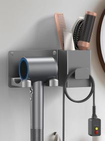 Hair Dryer Holder Wall Mounted with Tool Organizer, Blow Dryer Holder Compatible With Dyson/Shark, Hair Dryer Hanger Adhesive/Screw Mount for Bat (Color: L-Gray)