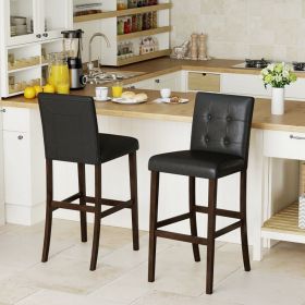 Set of 2 PVC Dining Leather Bar Stools with Solid Wood Legs (size: 29 inches)