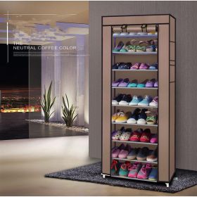 Room-saving 10-Layers 9 Lattices Non-woven Fabric Shoe Rack Black (Color: Coffee)