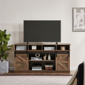 TV Stand Sliding Barn Door Modern&Farmhouse Wood Entertainment Center, Storage Cabinet Table Living Room with Adjustable Shelves for TVs Up to 65 (Main Material: MDF+Metal, Main Color: Brown)