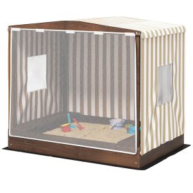 Kids Wooden Sandbox With Canopy Fully Covered, 2 Bench Seats, Bottom Liner, 56 X 40 X 52, Brown (Option: Brown)